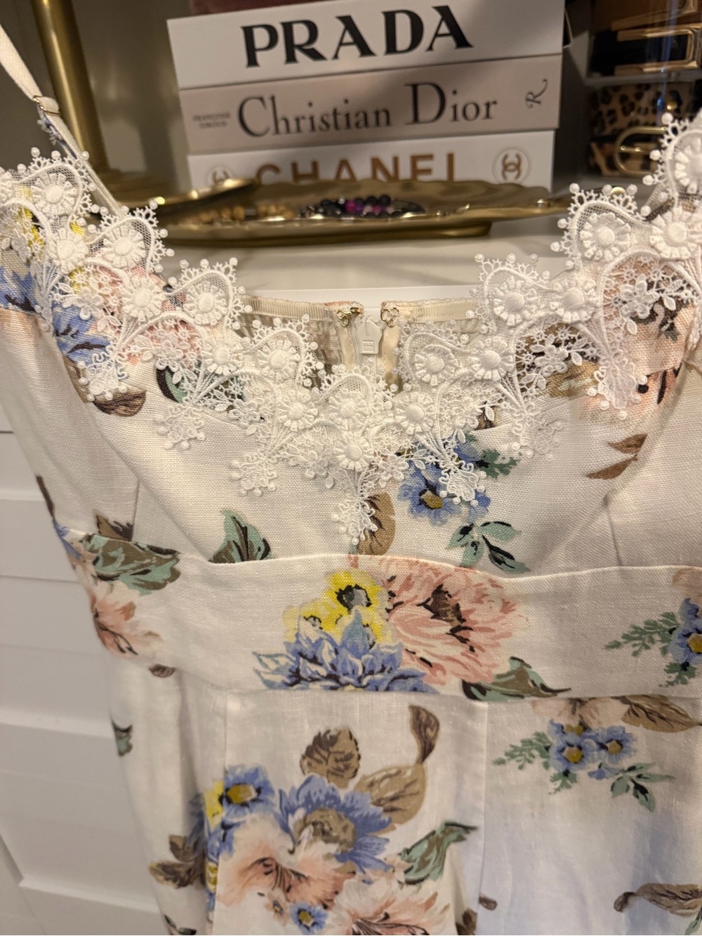 Zimmermann White Floral Lace-Trim Linen Dress - Picture 5 of 8